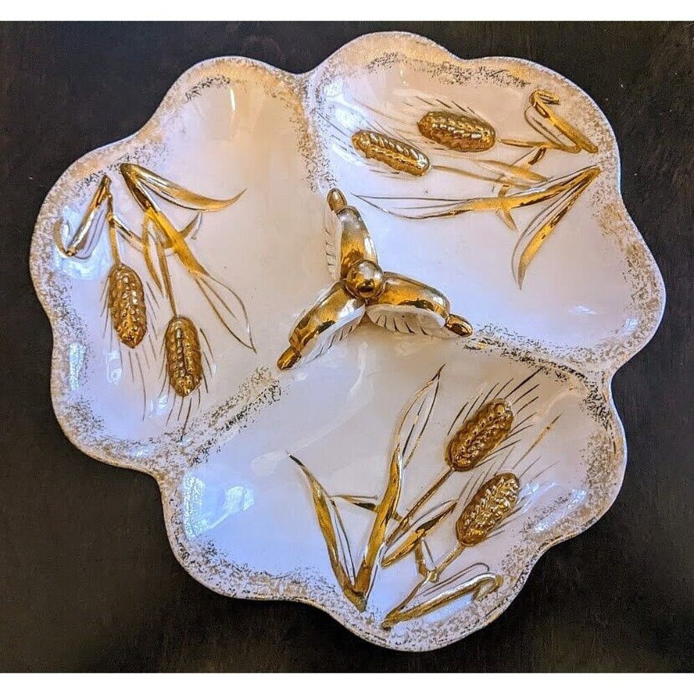 Vintage Pink & Gold 3-Section Divided Relish Candy Dish Enterprise Exclusive